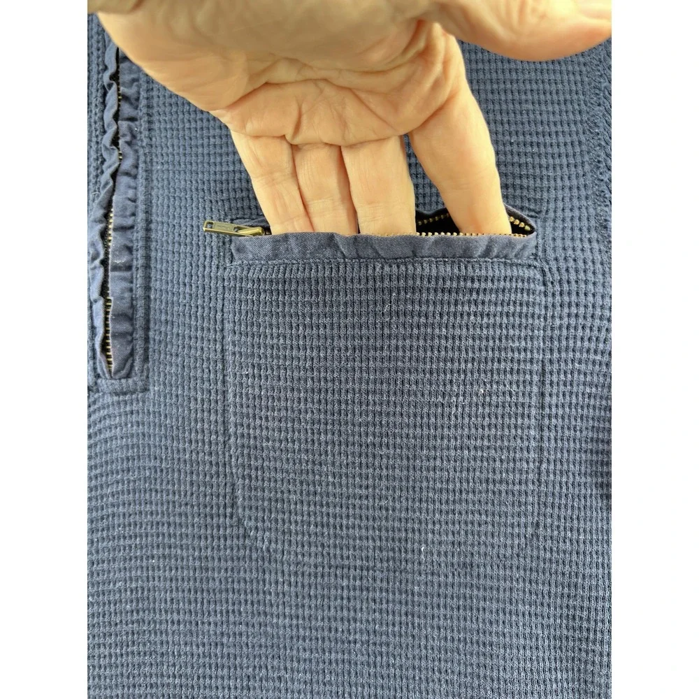 J. Crew Pullover Mens M Navy Blue Waffle Knit 1/4 Zip Sweater 100% Cotton